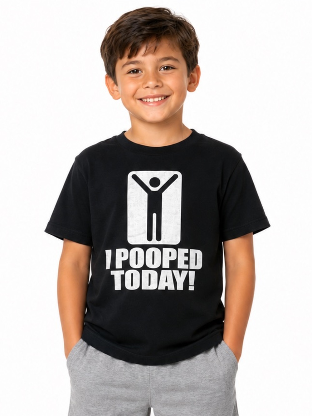 UNBRANDED Youth M Black White Short Sleeve T-Shirt “I Pooped Today!” Funny